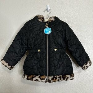 NWT Pistachio Girls Toddler Size 3T Black Leopard Hoodie Puffer Winter Jacket